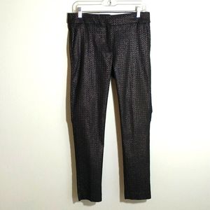 Loft Marisa Skinny  Cropped Stretch Pants, Black with Gold  Metallic  6